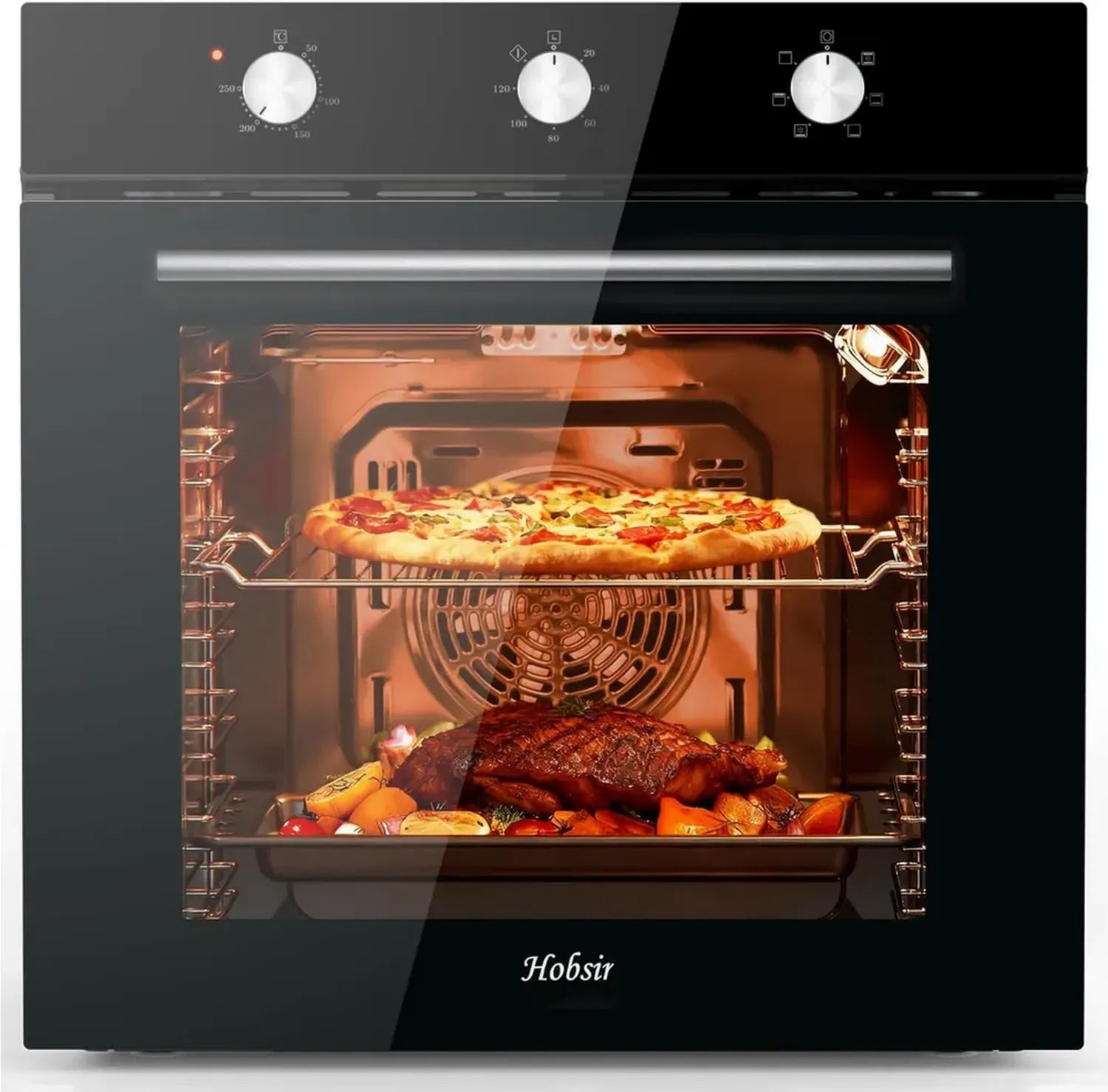 Hobsir Einbau-Backofen 60 cm, 60 L, 2500 W, 6 Programme, Timer, Profi und Einsteiger